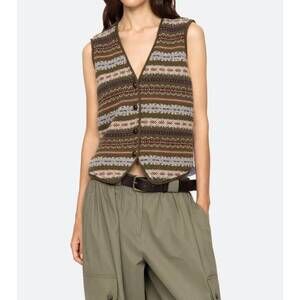 NEW SEA ciara fair isle knit combo vest in olive